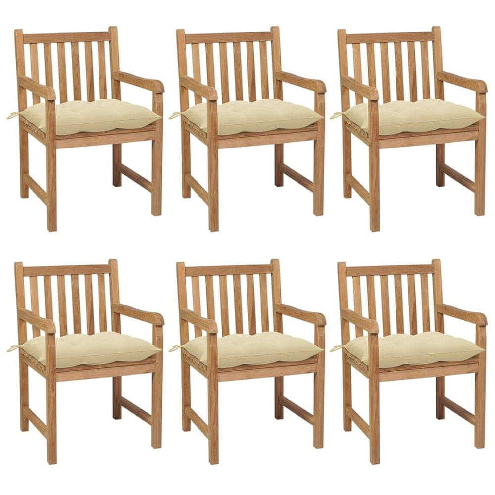 Petromila vidaXL Záhradné stoličky 6 ks s krémovobielymi podložkami tíkový masív